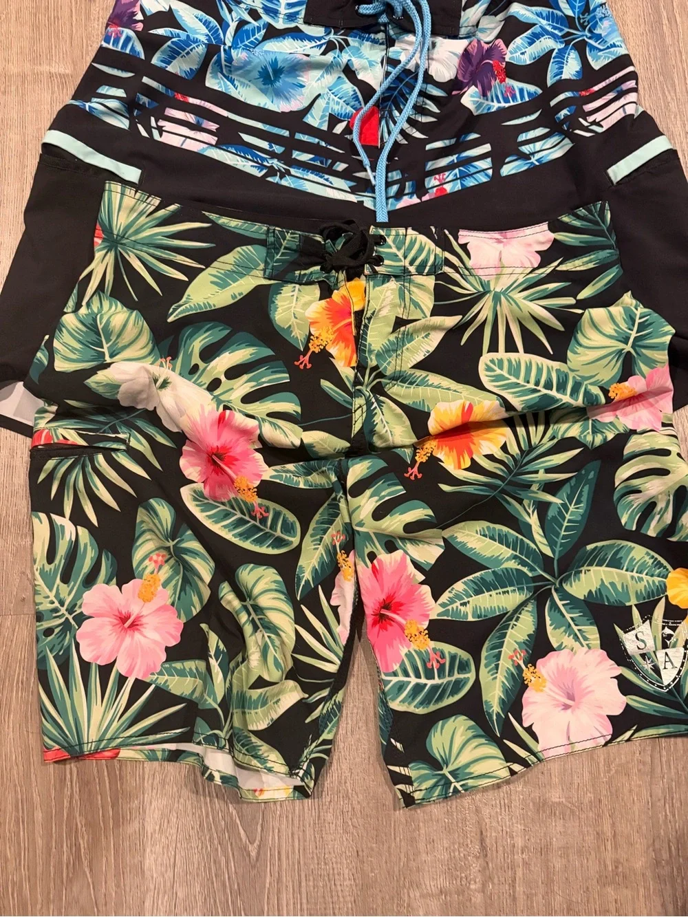 Salt Armor Tropical Floral Swim Trunks - Black with Green & Pink